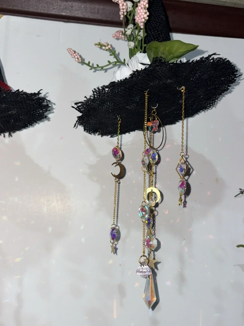 Black Witch Hat Ornament with Purple Band and Floral Accent